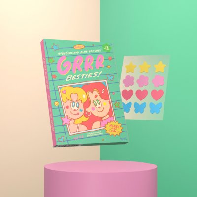 Grrrbeauty Besties Grrrbeauty Hydrocolloid Acne Patches (1 แผ่น 12 ชิ้น) เกอบิวตี้ แผ่นแปะ ลาย Besties