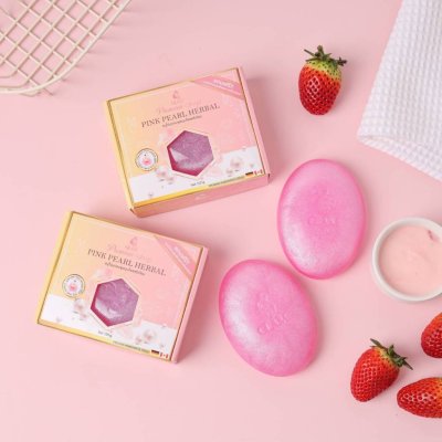 Glam Pink Pearl Herbal Premium Soap (100g) สบู่ไข่มุกชมพูสมุนไพรพรีเมี่ยม