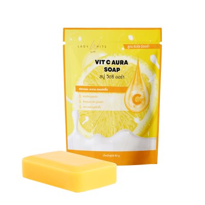 Lady White By BD Vit C Aura Soap (80g) เลดี้ไวท์ บายบีดี ผลิตภัณฑ์ทำความสะอาดผิวหน้าและผิวกาย
