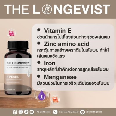 The Longevist H-Pearl (1 กระปุกมี 30 แคปซูล) เดอะ ลอนจีวีสต์ วิตามินบำรุงผม ลดผมร่วง กระตุ้นผมใหม่ และบำรุงให้เส้นผมแข็ง