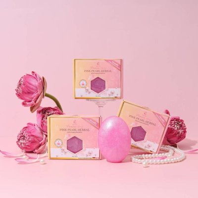 Glam Pink Pearl Herbal Premium Soap (100g) สบู่ไข่มุกชมพูสมุนไพรพรีเมี่ยม