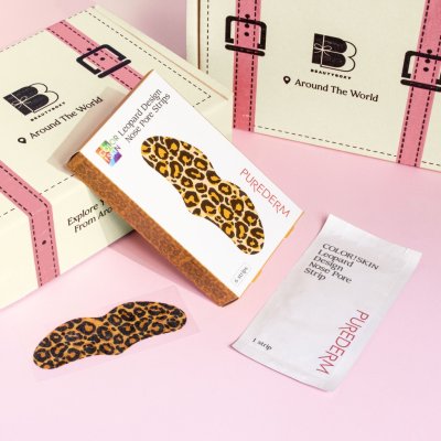 Purederm Leopard Design Nose Pore Strips (1 กล่องมี 6 แผ่น) เพียวเดิร์ม แผ่นกำจัดสิวเสี้ยนลายเสือดาว