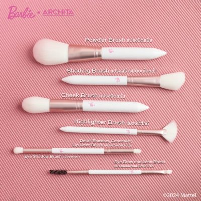 Archita Barbie Brush Set อาชิตา เซ็ตแปรงแต่งหน้า 6 ด้าม 8 หัวต่อชุด มาพร้อมกับกระเป๋าแปรงขนสีชมพู