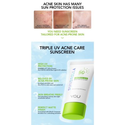 Y.O.U Acne Sunscreen (30g) ยู ครีมกันแดดดูแลสิวที่เบาสบายเป็นพิเศษและสดชื่น