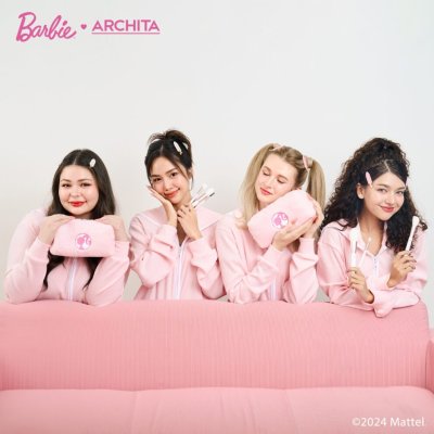 Archita Barbie Brush Set อาชิตา เซ็ตแปรงแต่งหน้า 6 ด้าม 8 หัวต่อชุด มาพร้อมกับกระเป๋าแปรงขนสีชมพู