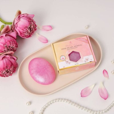 Glam Pink Pearl Herbal Premium Soap (100g) สบู่ไข่มุกชมพูสมุนไพรพรีเมี่ยม
