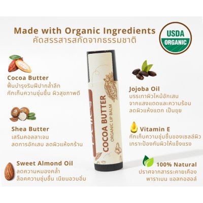 Delico Cocoa Butter Organic Lip Balm (5g) เดลิโก้ ลิปบาล์มออร์แกนิคโกโก้บัตเตอร์