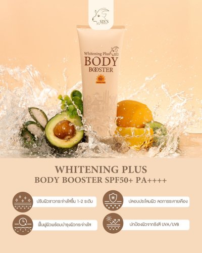 ครีมกันแดดนมแพะ สำหรับผิวกาย กันน้ำ กันเหงื่อ SPF50+ PA++++ จาก Sis's - Milk Body ครีมกันแดดนมแพะ สำหรับผิวกาย กันน้ำ กันเหงื่อ SPF50+ PA++++ จาก Sis's - Milk Body
