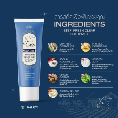 ยาสีฟันนมแพะ หรือ ยาสีฟันสมุนไพรนมแพะ (สูตรใหม่) (มีให้เลือก 2 สูตร) Toothpaste ฟลูออไรด์ 1500 ppm