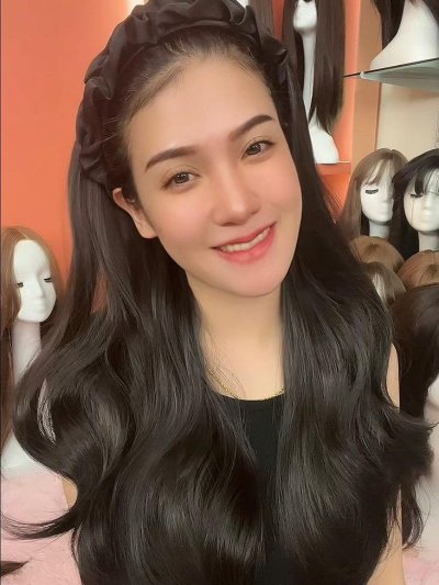 รหัส S10 - วิกคาดครึ่งหัวผ้าแก้ว(ผมลอนคลาย) (แถมเน็ต+หวี)