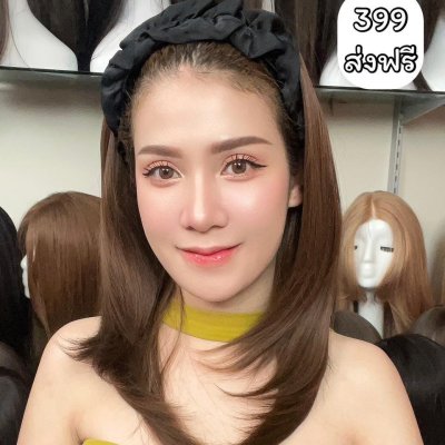 รหัส Y99 - วิกคาดผมครึ่งหัวผ้าแก้ว(ผมสั้นปลายสไลด์) ความยาว 45 ซม. (แถมเน็ต+หวี)