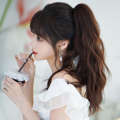 หางม้าหนีบผมลอนหยิก ความยาว 45 ซม. : (ป้ายชมพู) ไหมสังเคราะห์เกรดดี คุณภาพดี ไม่มีเงา - แถมหวี -