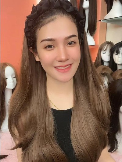 รหัส S10 - วิกคาดครึ่งหัวผ้าแก้ว(ผมลอนคลาย) (แถมเน็ต+หวี)