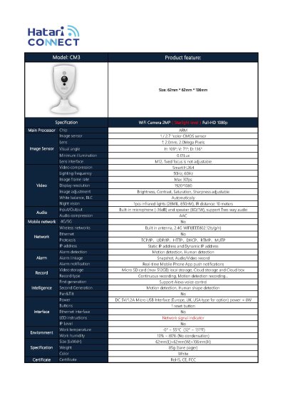 Hatari Connect CM3 - Wifi Security Camera