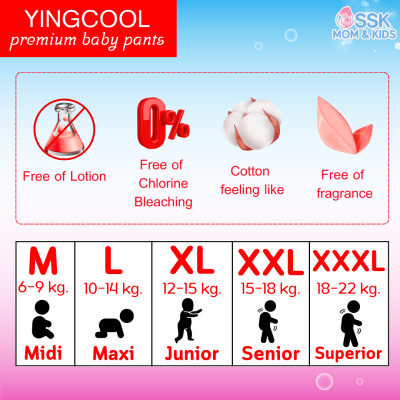 ผ้าอ้อมเด็กพรีเมียมยิงคูล Yingcool ผ้าอ้อมสำเร็จรูปไซส์M-3XL
