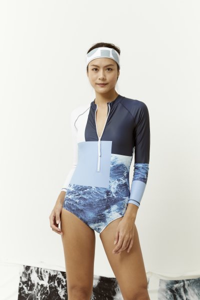 The Wave Long Sleeve Swimsuit - Ocean Blue