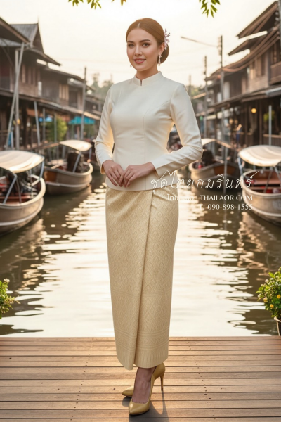 ชุดไทยอมรินทร์ สีครีมทอง (TA 004)