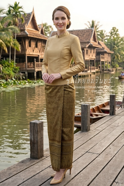 ชุดไทยอมรินทร์ สีน้ำตาล (TA 023)