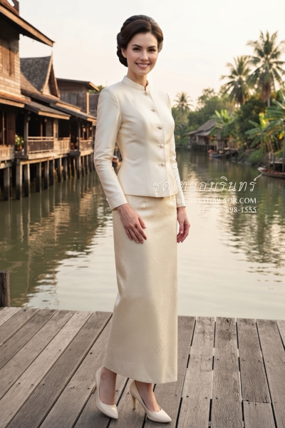 ชุดไทยอมรินทร์ สีครีม (TA 028)