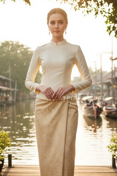 ชุดไทยอมรินทร์ สีครีม (TA 012)