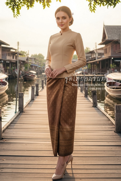 ชุดไทยอมรินทร์ สีน้ำตาล (TA 014)