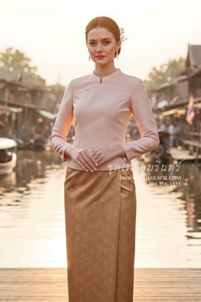 ชุดไทยอมรินทร์ สีโอล์ดโรส (TA 007)