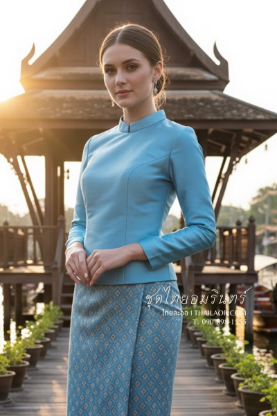 ชุดไทยอมรินทร์ สีฟ้า (TA 003)