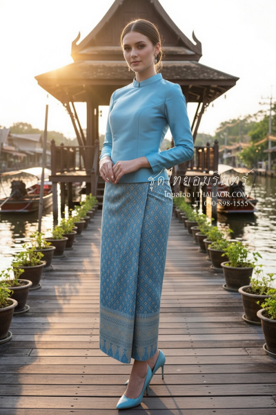 ชุดไทยอมรินทร์ สีฟ้า (TA 003)