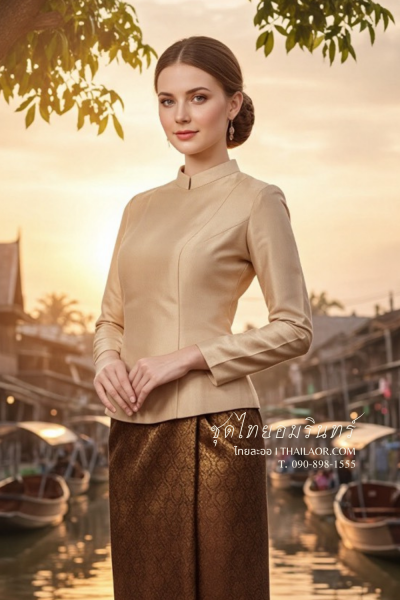 ชุดไทยอมรินทร์ สีน้ำตาลทอง (TA 019)