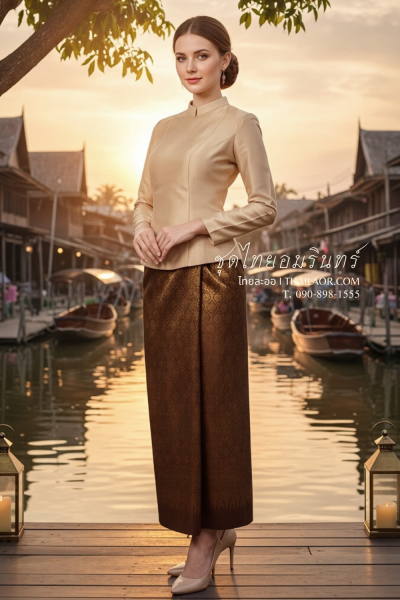ชุดไทยอมรินทร์ สีน้ำตาลทอง (TA 019)