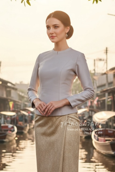 ชุดไทยอมรินทร์ สีเทาทอง (TA 022)