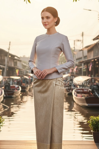 ชุดไทยอมรินทร์ สีเทาทอง (TA 022)
