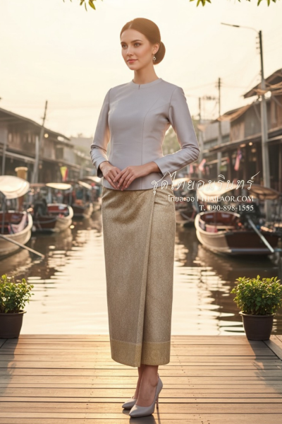 ชุดไทยอมรินทร์ สีเทาทอง (TA 022)