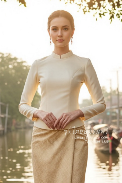 ชุดไทยอมรินทร์ สีครีม (TA 012)