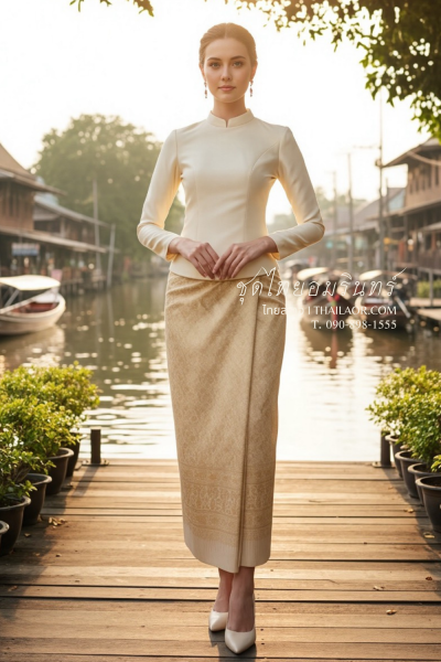 ชุดไทยอมรินทร์ สีครีม (TA 012)