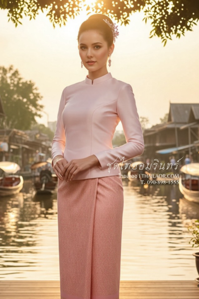 ชุดไทยอมรินทร์ สีชมพูอ่อน (TA 005)