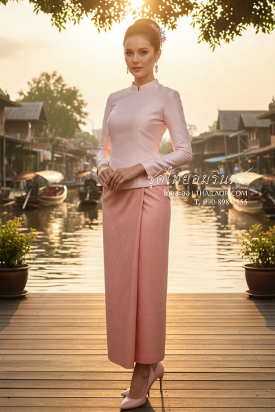 ชุดไทยอมรินทร์ สีชมพูอ่อน (TA 005)