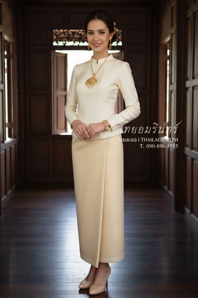 ชุดไทยอมรินทร์ สีครีมอ่อน (TA 026)