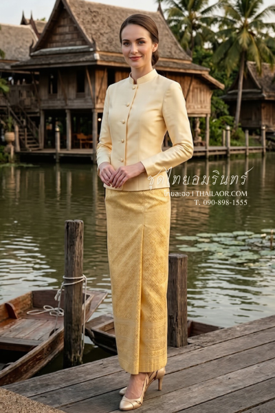ชุดไทยอมรินทร์ สีครีมเหลืองทอง (TA 014)
