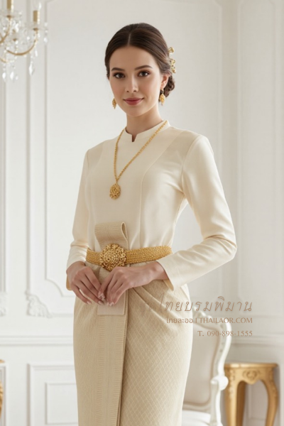 ชุดไทยบรมพิมาน สีครีม (TB 009)