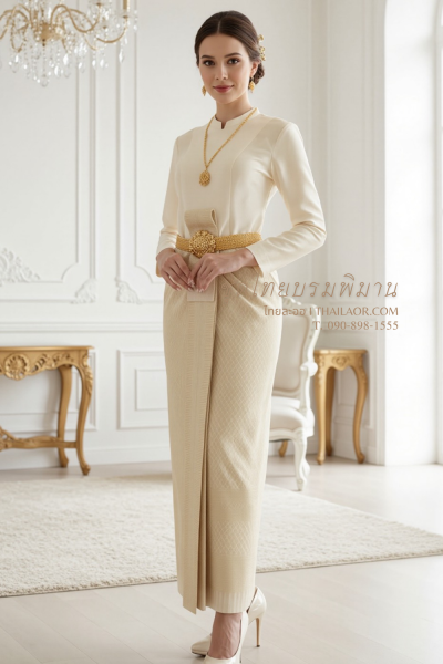 ชุดไทยบรมพิมาน สีครีม (TB 009)