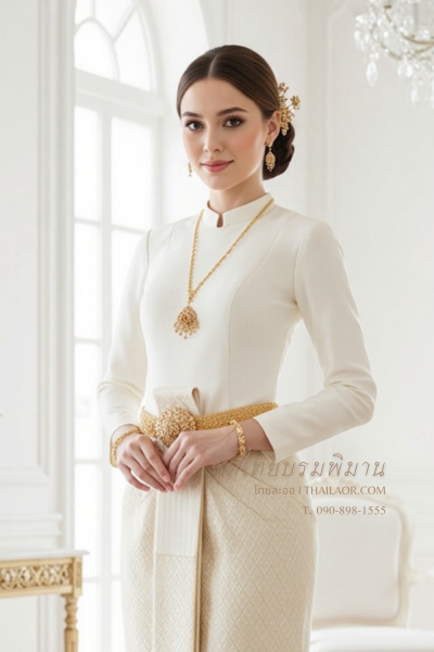 ชุดไทยบรมพิมาน สีครีมไอโวรี่ (TB 001)