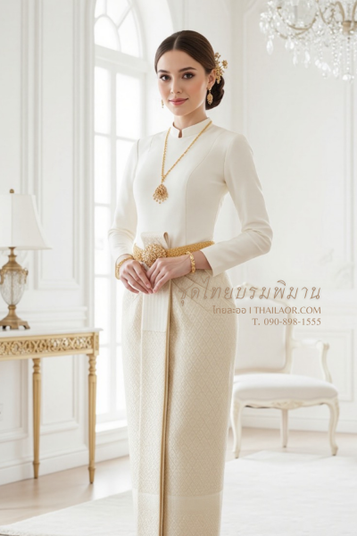 ชุดไทยบรมพิมาน สีครีมไอโวรี่ (TB 001)