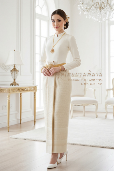 ชุดไทยบรมพิมาน สีครีมไอโวรี่ (TB 001)