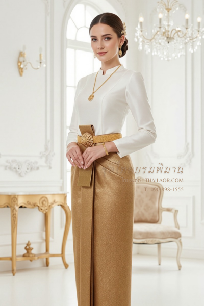 ชุดไทยบรมพิมาน สีงาช้างน้ำตาล (TB 018)