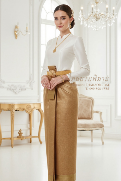 ชุดไทยบรมพิมาน สีงาช้างน้ำตาล (TB 018)