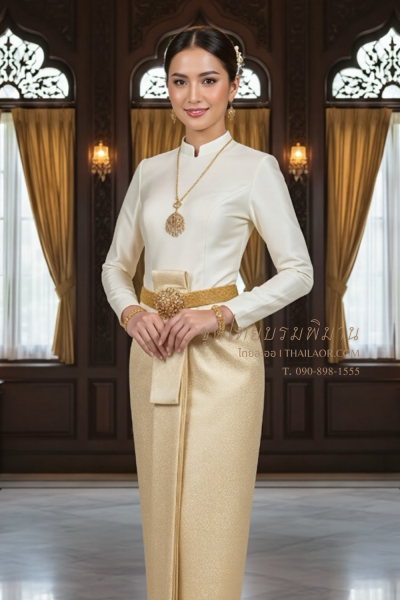 ชุดไทยบรมพิมาน สีครีม (TB 038)