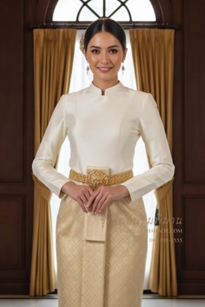 ชุดไทยบรมพิมาน สีครีม (TB 032)