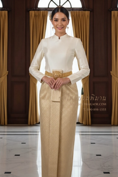 ชุดไทยบรมพิมาน สีครีม (TB 032)