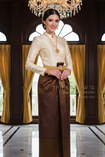 ชุดไทยบรมพิมาน สีทองน้ำตาล (TB 034)